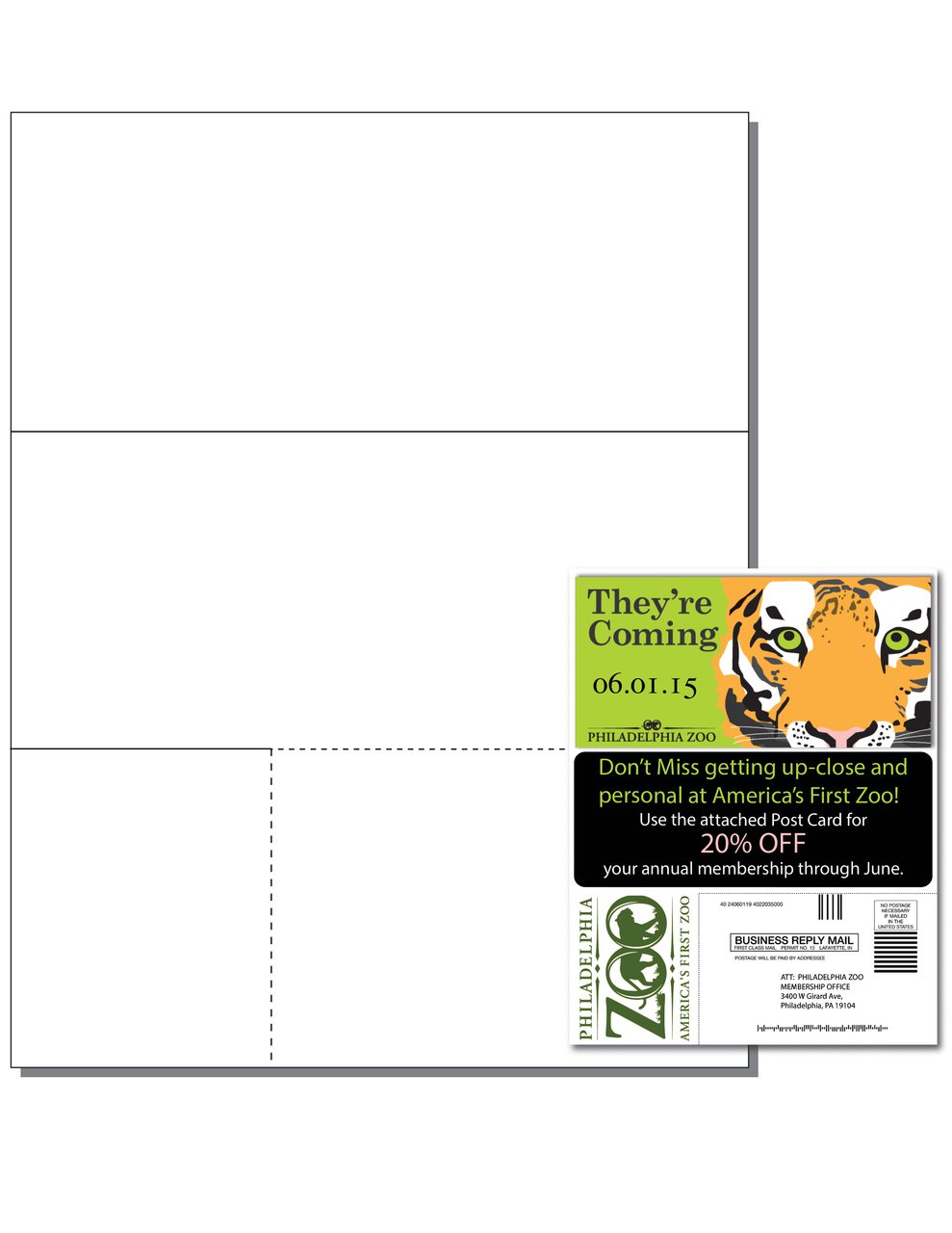 Item 104: 1-Up 3 3/4" x 8 1/2" Tri-Fold Mailer with Return Post Card 8 1/2" x 11" Sheet
