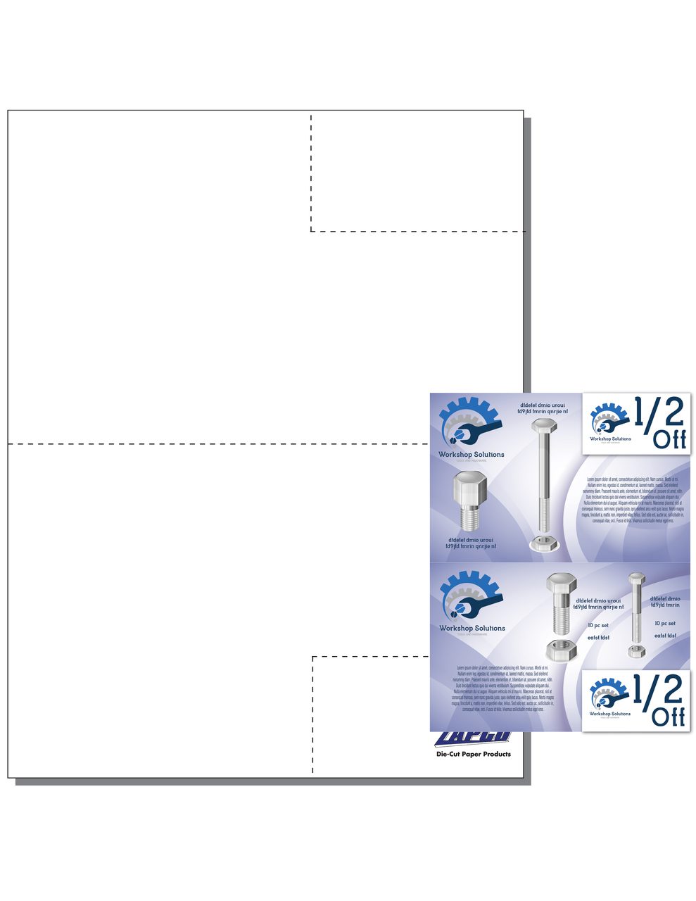 Item 114: 2-Up 5 1/2" x 8 1/2" Mailer with Business Card 8 1/2" x 11" Sheet(250 Sheets)