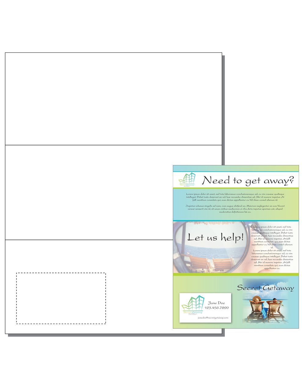 Item 115: 1 Up 3 3/4 x 8 1/2 Tri Fold Mailer with Business Card 8 1/2