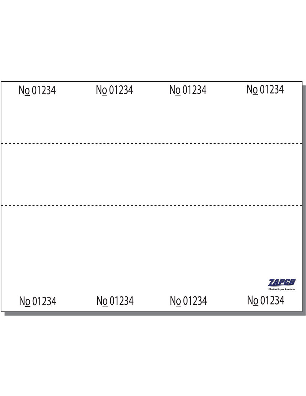 Item 510T: 4-up 2 1/8" x 6 1/2" Ticket with 1 3/4" Double Stub 6 1/2" x 8 1/2" Sheet(250 Sheets)