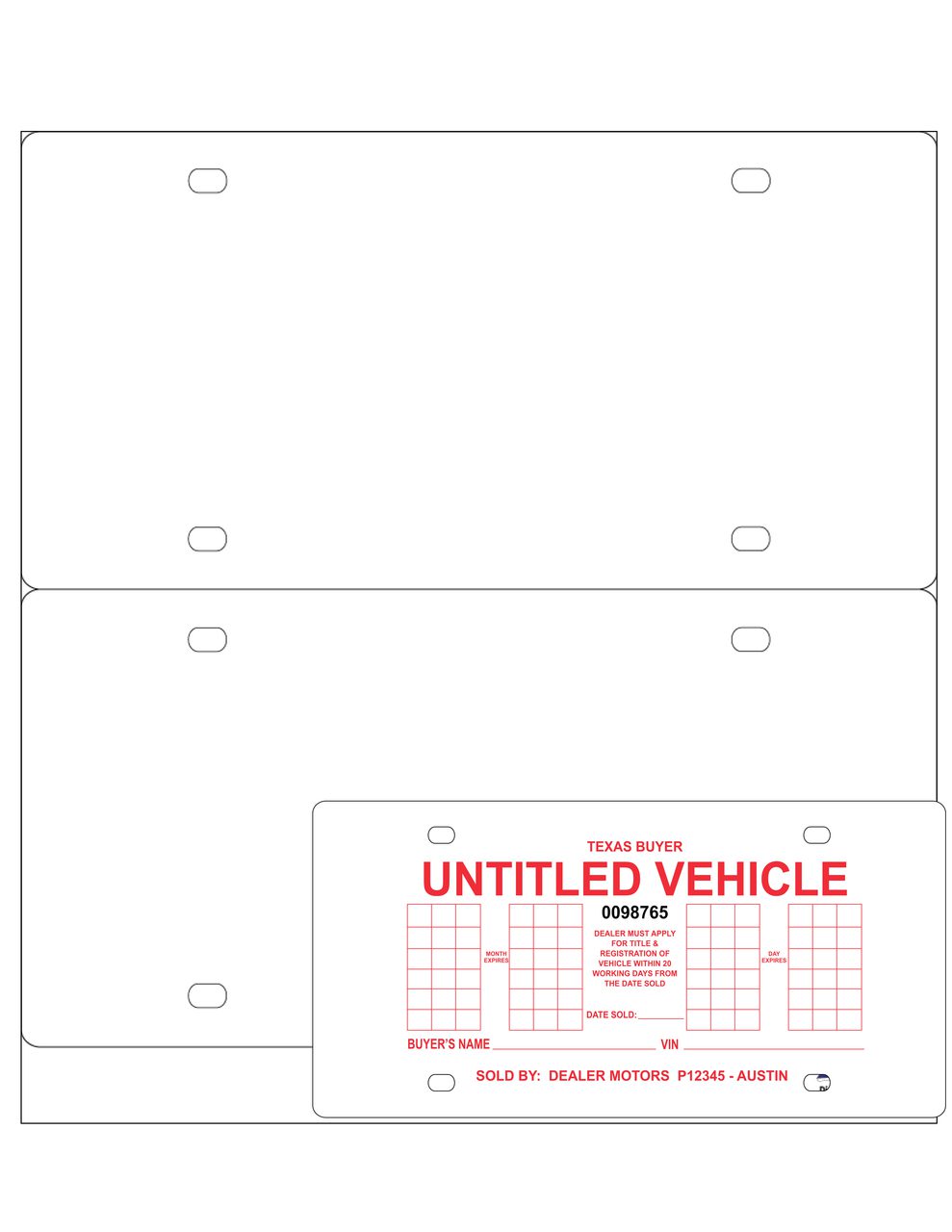 NTW-PLP20-2  2-Up 12" x 6" License Plate 12" x 13" Sheet(25 Sheets)